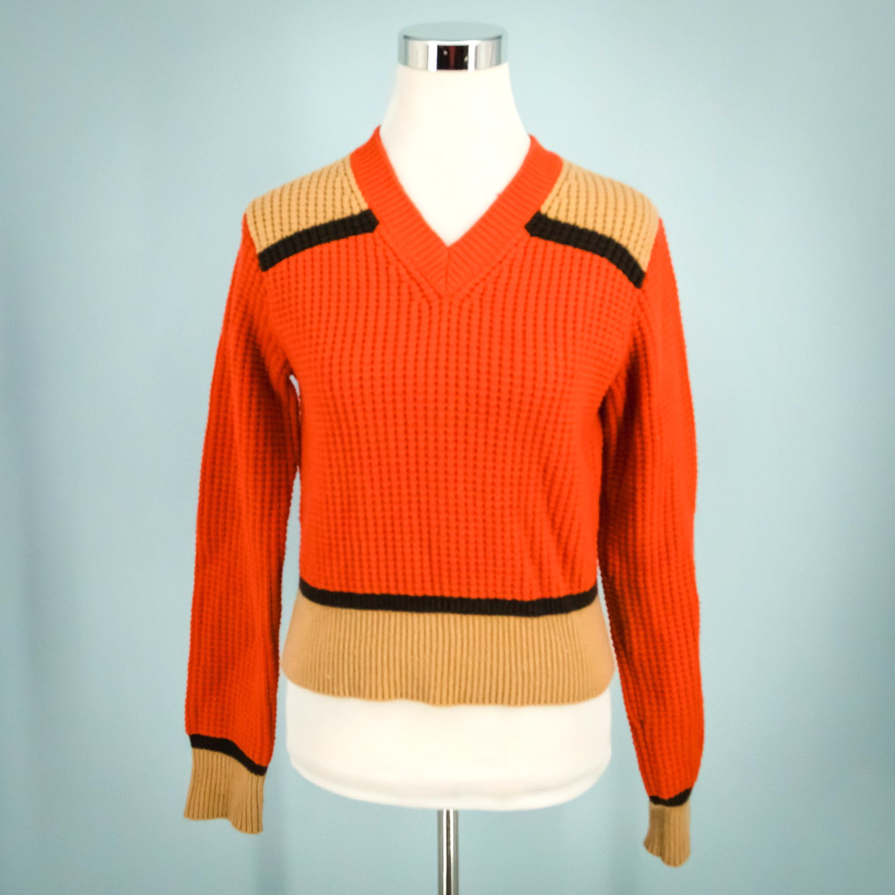 Marni Uniqlo Size Medium M Orange Color Block V Neck Crop Wool Blend Sweater